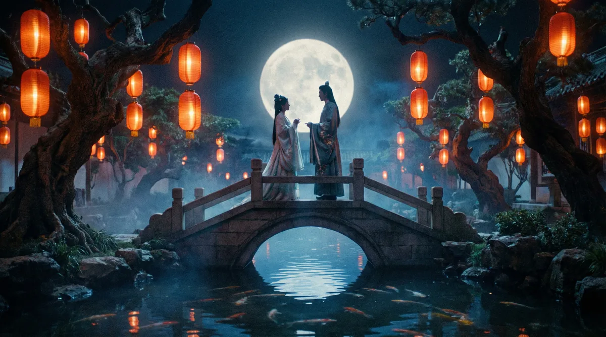 17c一起草古典爱情片拍摄剧照-月下花园场景