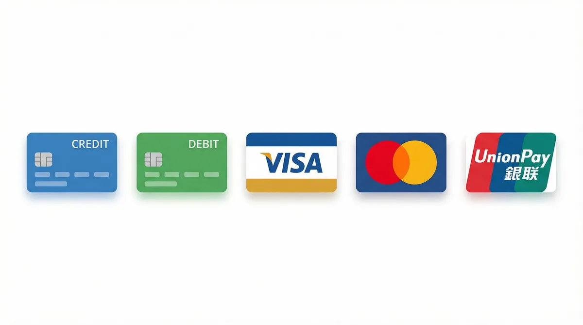 17c一起草支持的支付方式图标-信用卡借记卡银联维萨万事达